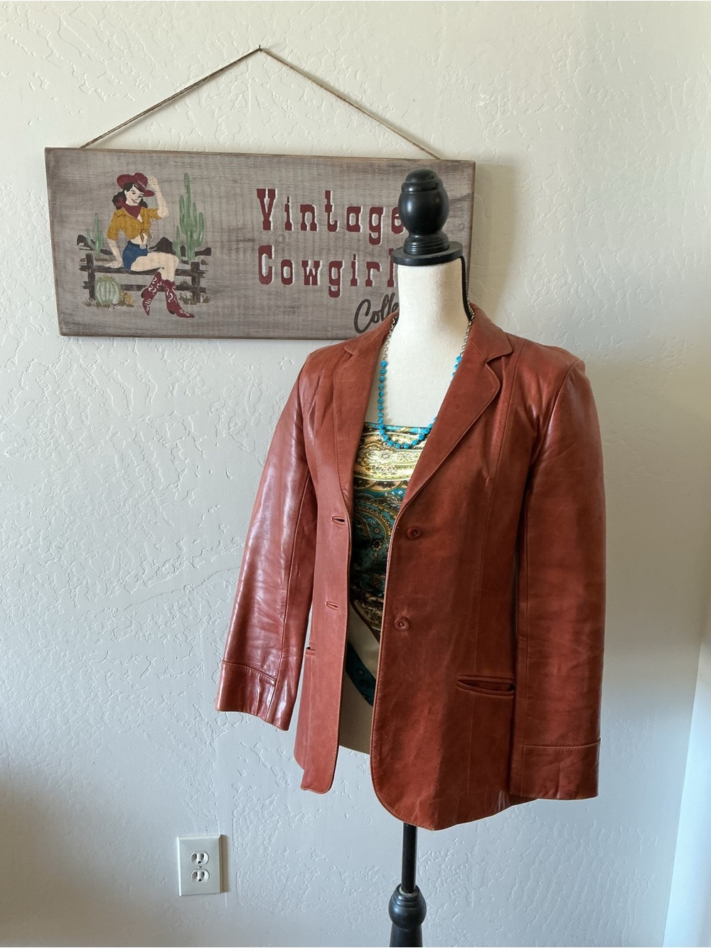 Women's Western Rust Leather Blazer Jacket